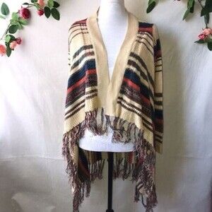 FULL Tilt Fringe Boho Strip Knit Open Front Cardigan Sweater S